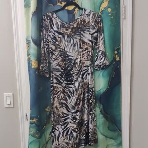 Connected Apparel Black and Brown Leaf Print Dress